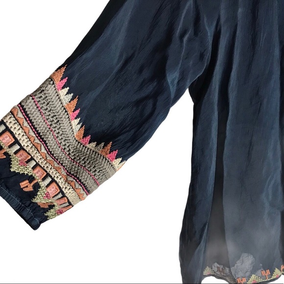 JOHNNY WAS Floral Garden Embroidered Blouse Navy - Picture 5 of 12